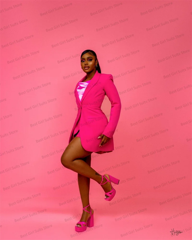 

Hot Pink Women Suit Long Blazer 1 Piece Formal Office Lady Wedding Tuxedos Custom Made Jacket Outfit