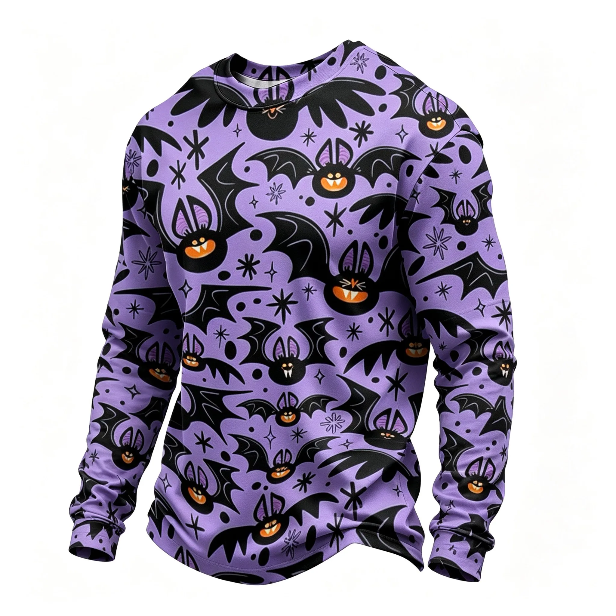 Men's Long Sleeve T-Shirt Halloween Black Cat Pumpkin Bat Haunted Castle 3D Print Crew Neck Casual Tops