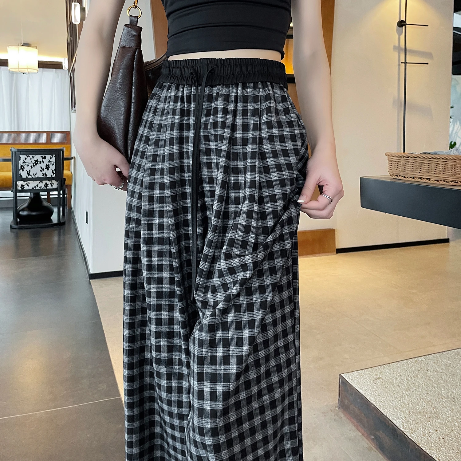 

Pants Vintage Y2k Plaid Women's Casual Pants Harajuku Oversized Korean Fashion Trousers Baggy autumn Wide Leg Slacks Thin 2000s