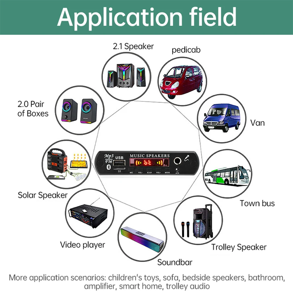 DC12V Bluetooth 5.0 MP3/WMA/WAV/FLAC/APE Audio Decoding Module With Remote Control Without Amplifier With Microphone Function