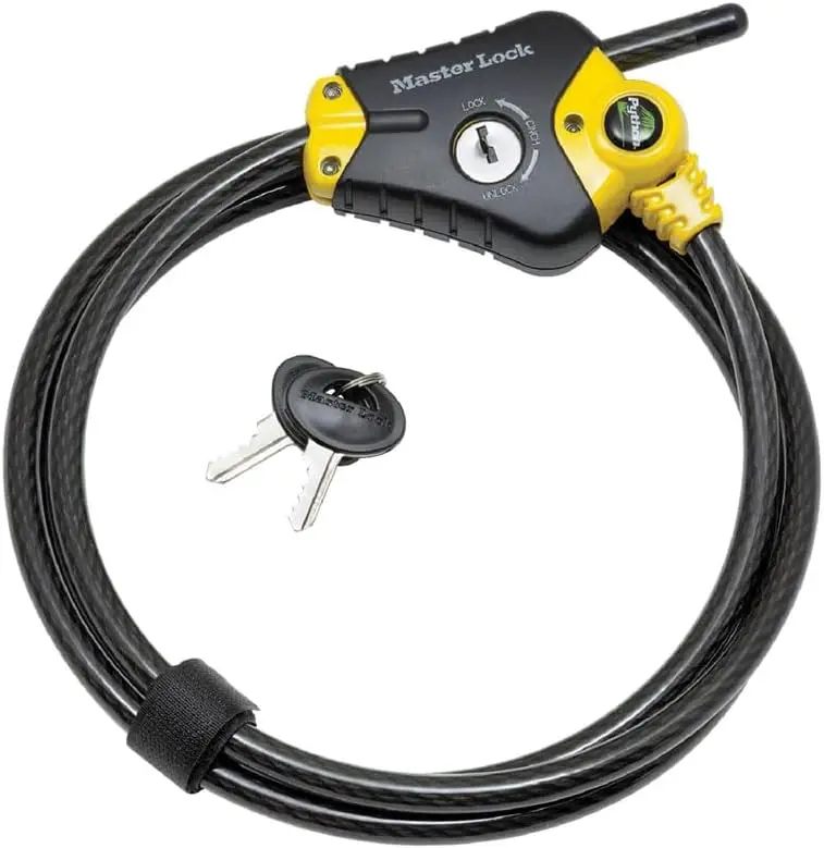 

Black and Yellow PytCable Lock with Key, Outdoor Lock for Bikes, Trail Cameras, and Other Equipment
