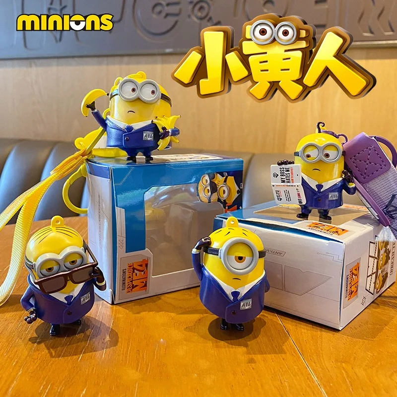 Minions Keychain K 3D Eye Anime Despicable Me Backpack Evin Bob Stuart Pendant Action Figures Toys Ornament Kids Christmas Gift