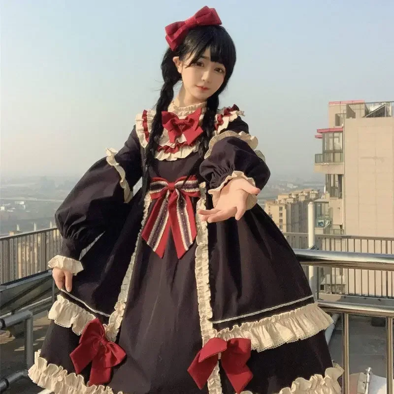 

MAGOGO Autumn Winter Victorian Vintage Lolita OP Dress Women Classical Bow Ruffles Patchwork Long Sleeve Princess Party Dresses
