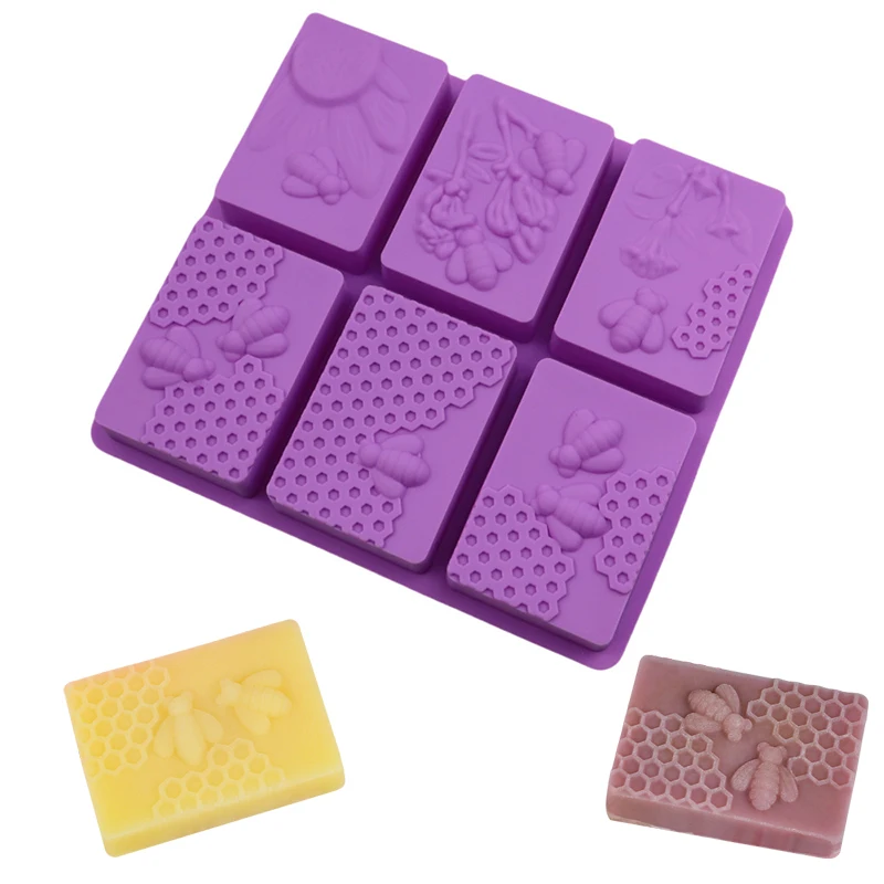 6-chamber bee nest silicone soap mold, rectangular honeycomb silicone mold, DIY handmade soap-making supplies, gifts