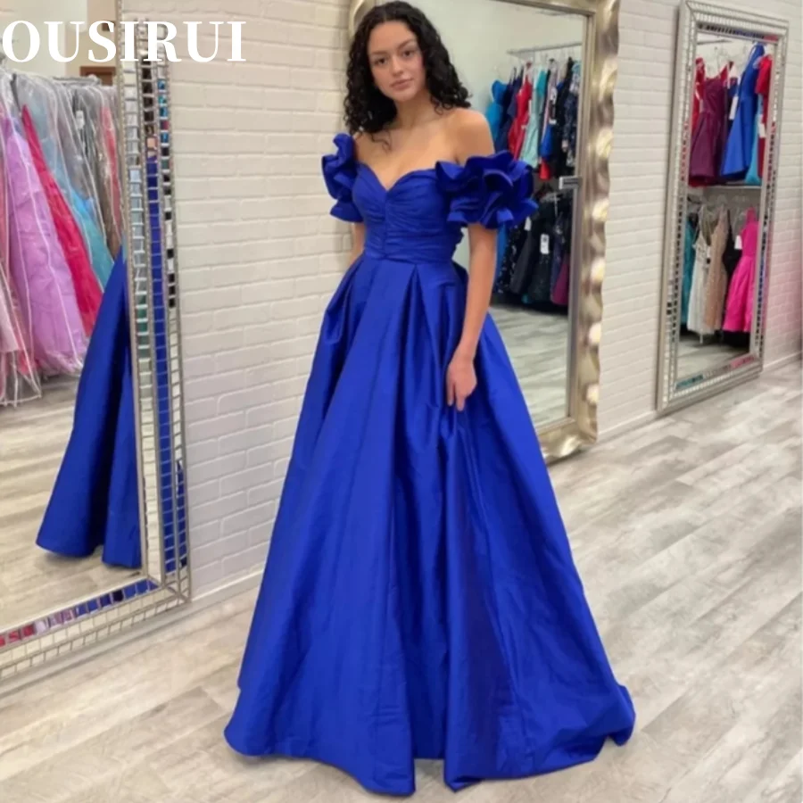 

Evening Dress Short Sleeves Frills Elegant Dresses for Women Morning Light Long Dress Wedding Blue Dubai Luxury Gala Robe Party