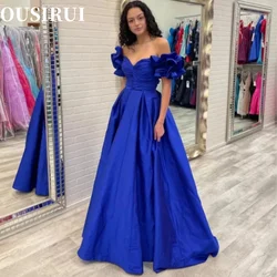 Vestido de noche de manga corta con volantes para mujer, vestidos elegantes, vestido largo ligero de la mañana, vestido de boda azul Dubai, bata de Gala de lujo para fiesta