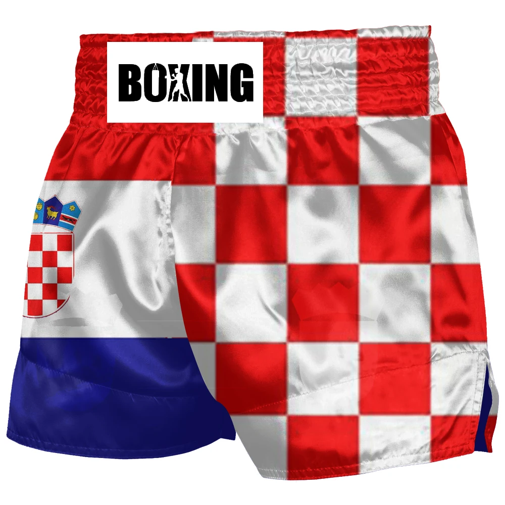 Flag of Croatia Muay Thai Shorts Boxing Trunks Kick Martial Arts Training Gym Clothing
