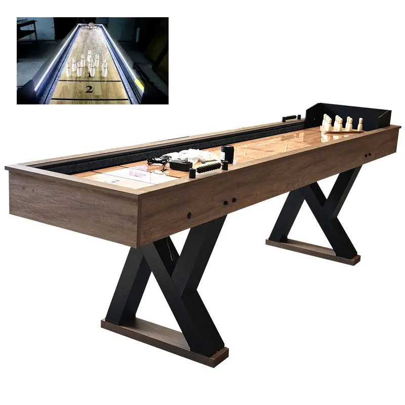 

New 9-foot Solid Wood Shuffleboard Table with LED Light for Competition Shuffleboard Tablepromote sales