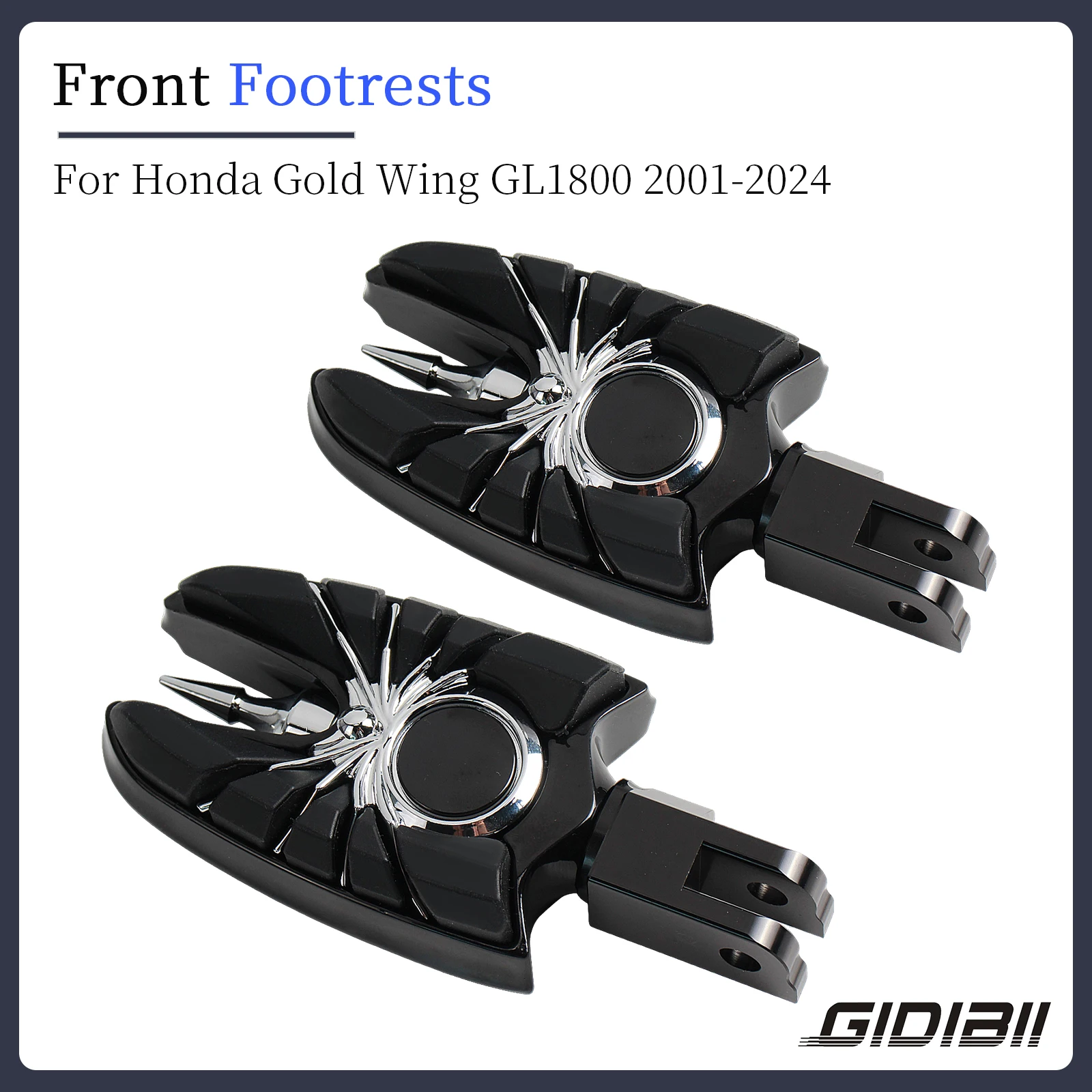 1 Pair For Honda Gold Wing GL1800 Front Footrests Rider Wide Footpegs Black 2001-2024 Motorcycle Driver Floorboard Black