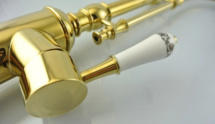 Brass Body Cold and Hot Mixer Spring Royal Brass Gold Kitchen Faucet