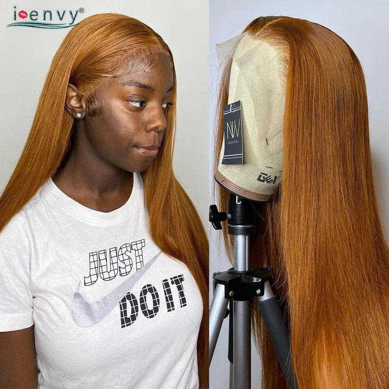 Ginger Lace Front Wig Straight Orange Blonde 13X4 Hd Lace Frontal Wig Peruvian Colored Burgundy Red Human Hair Wigs Long 34 Inch