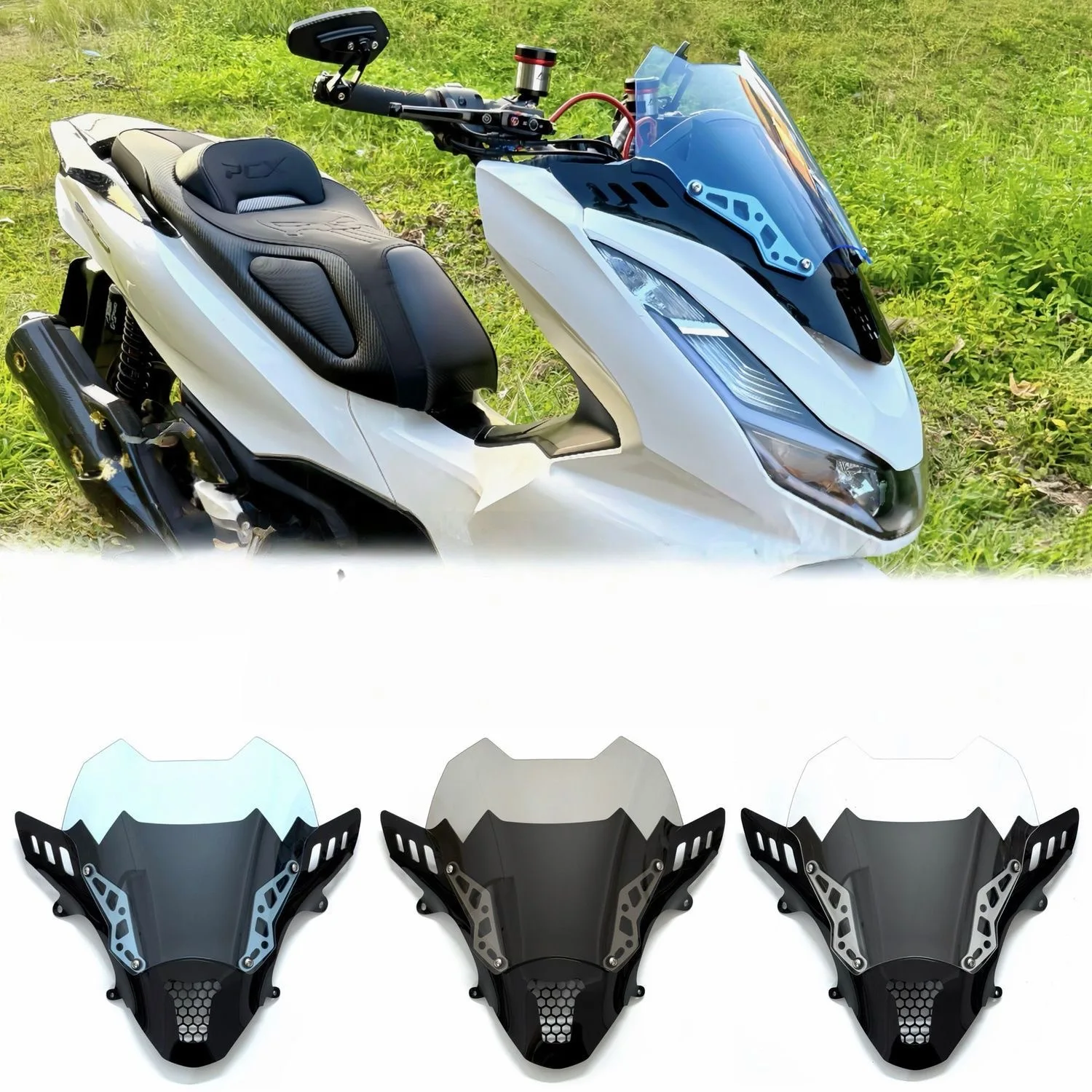 For PCX160 modified Thailand doublelayer competitive windshield cellular network sports windshield 21-24 motorcycle accessories