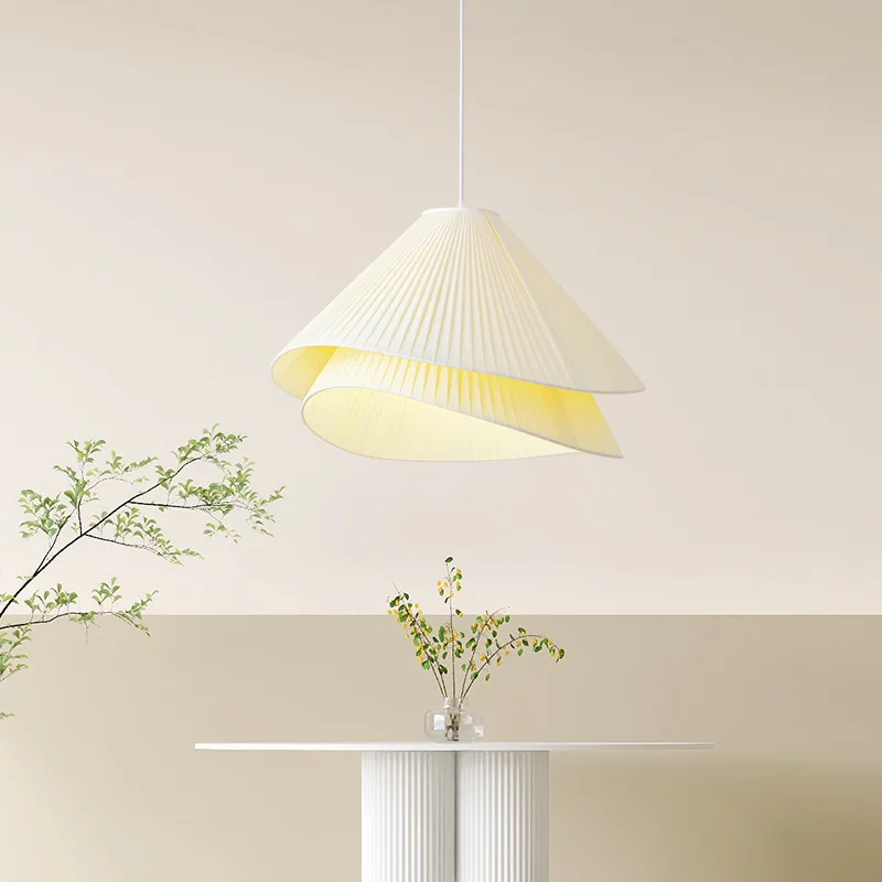 French Cream Pleated Fabric Pendant Lamps Creative Double Layer E27 Chandeliers Living Room Restaurant Kitchen Bedroom Lighting