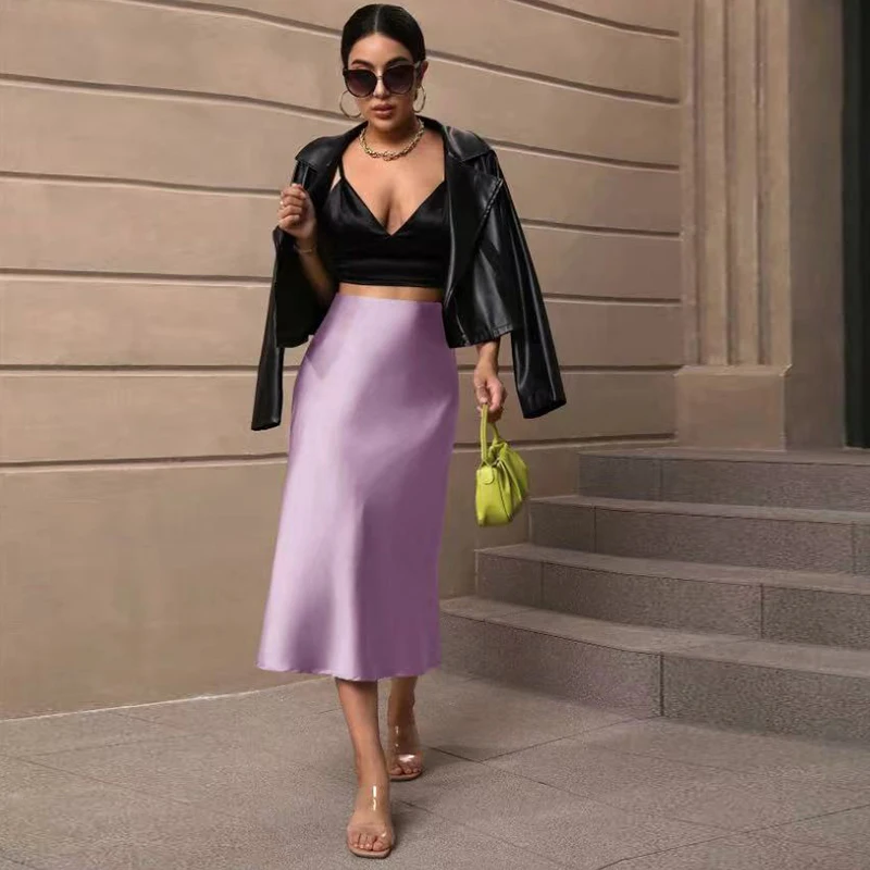 French Satin Elegant Long Skirt Solid Wrap Buttock Ｍidi Dress Women Clothes  Casual Luxury Simple Thin Office Lady Fishtail New