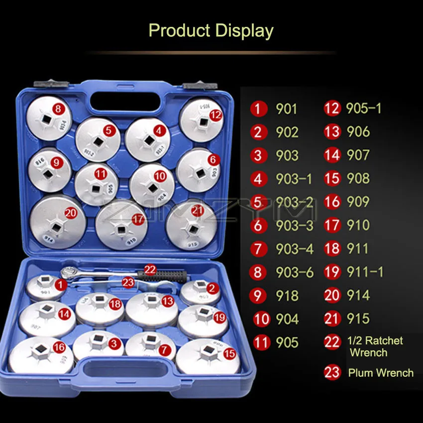 23 Pcs/Set Cap type Oil Filter Removal Wrench Socket Set Ratchet Spanner Cup Type With Portable Storage Case Auto Car Accessorie