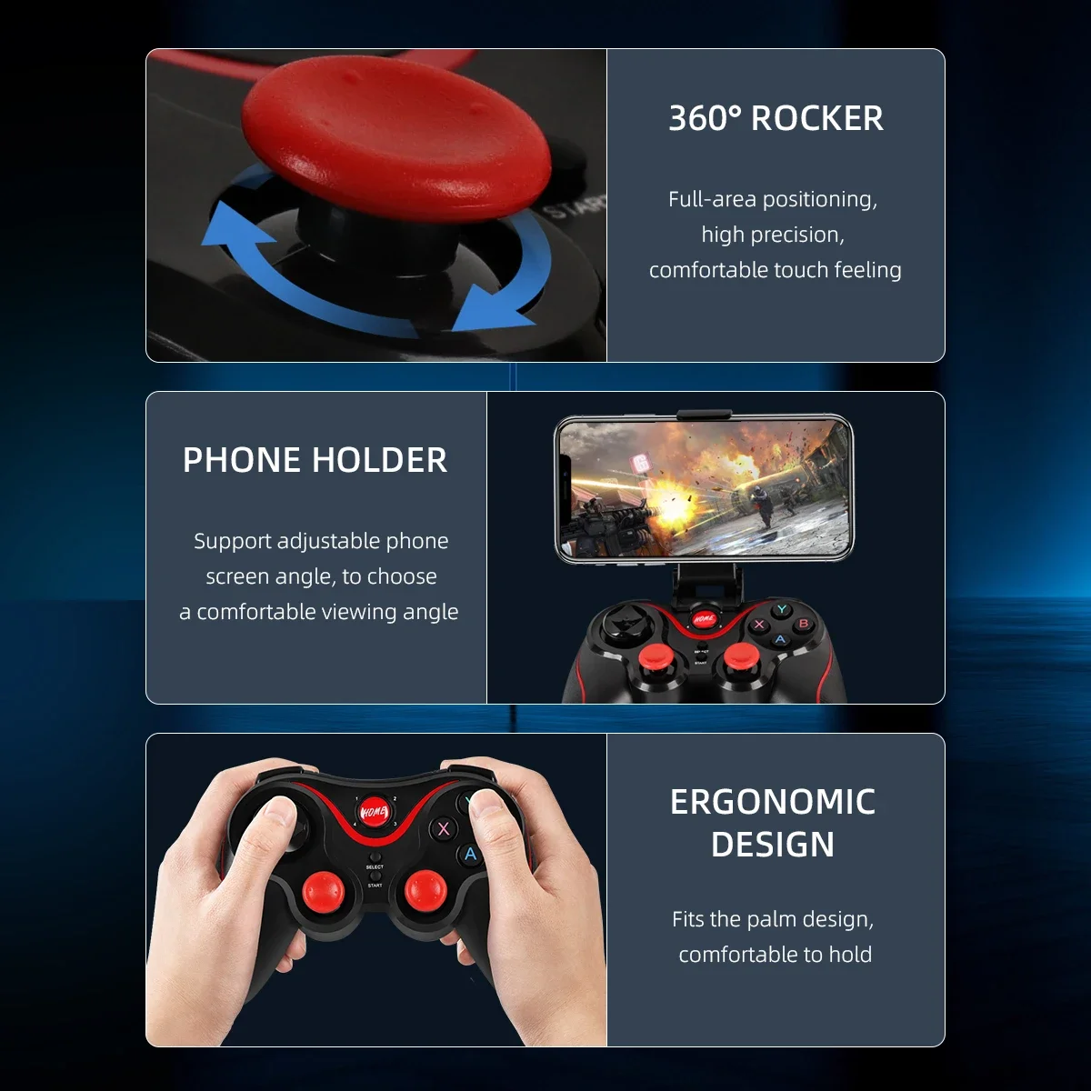 GAMINJA Wireless Bluetooth Game Controller For PC Mobile Phone TV BOX Computer Tablet Joystick Gamepad Joypad Holder