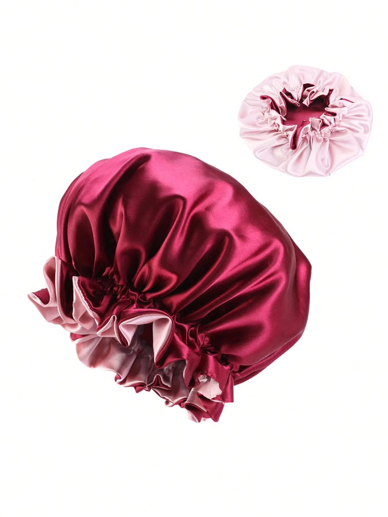 1 Stück Zweifarbige Satin-Schlafmütze Seiden-Bonnet zum Schlafen Satin-Bonnets Doppellagige Wendbare Haarkappe für Frauen mit Langen Lockigen Zöpfen – Detail 9