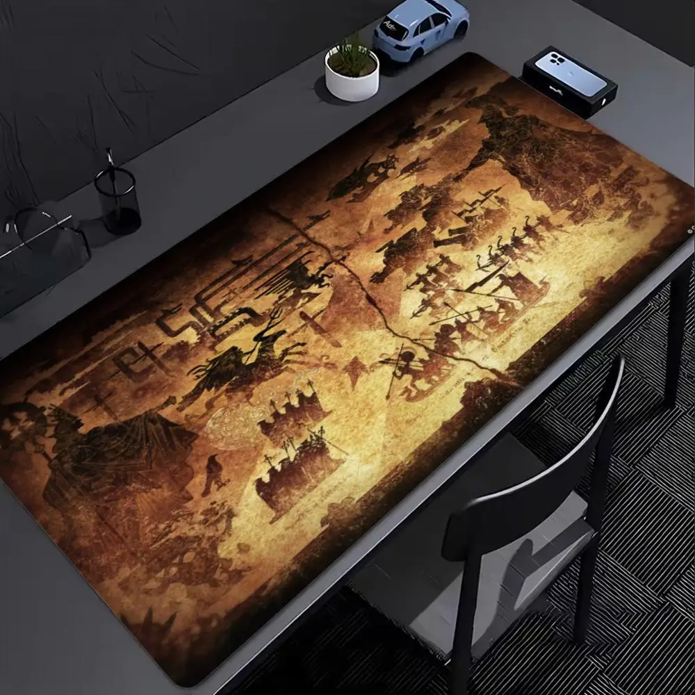 Ancient War Mural Dragon Warrior Scene XXL Deskmat Non-Slip Rubber Mouse Pad Keyboard Mats Retro Antique Art Pc Gamer Gaming Mat