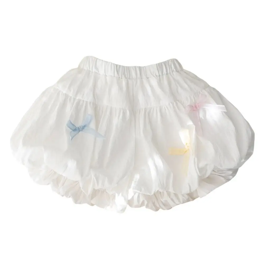 Solid Color Girls Shorts Elastic Waist Bow Decorative Toddler Shorts Puffball Shorts Side Seam Children's Clothing 3-7 Years