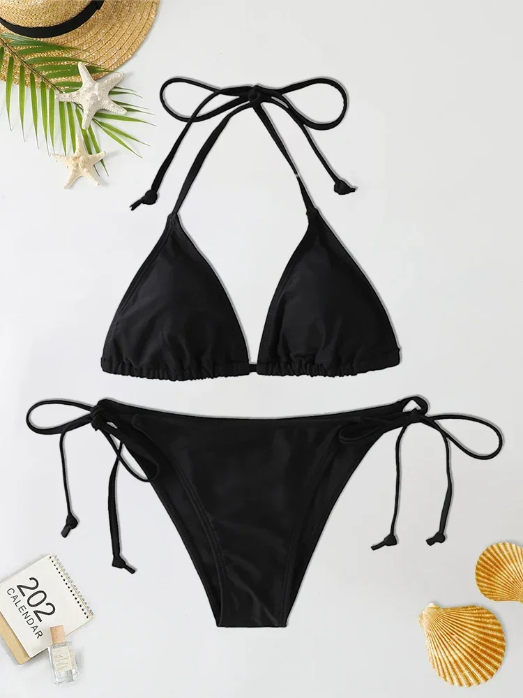 

2Pc/Set 2024 Fashion Sexy Swimsuit Women Bikinis Set Triangle Swimwear String Beachwear Thong One Piece Suits Brazilian Biquini