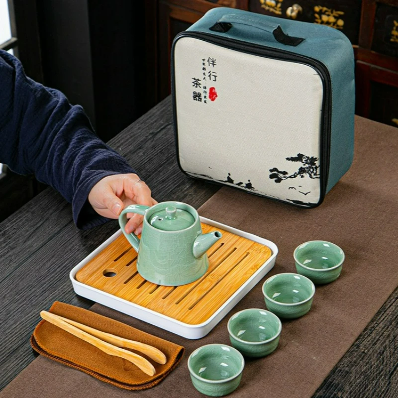 

Китайский керамический чайный сервиз кунг-фу, портативный, 1 горшок, 4 чашки, чайник, чайник, заварочный чайник, чашка, чайная посуда, подарочная коробка, новинка