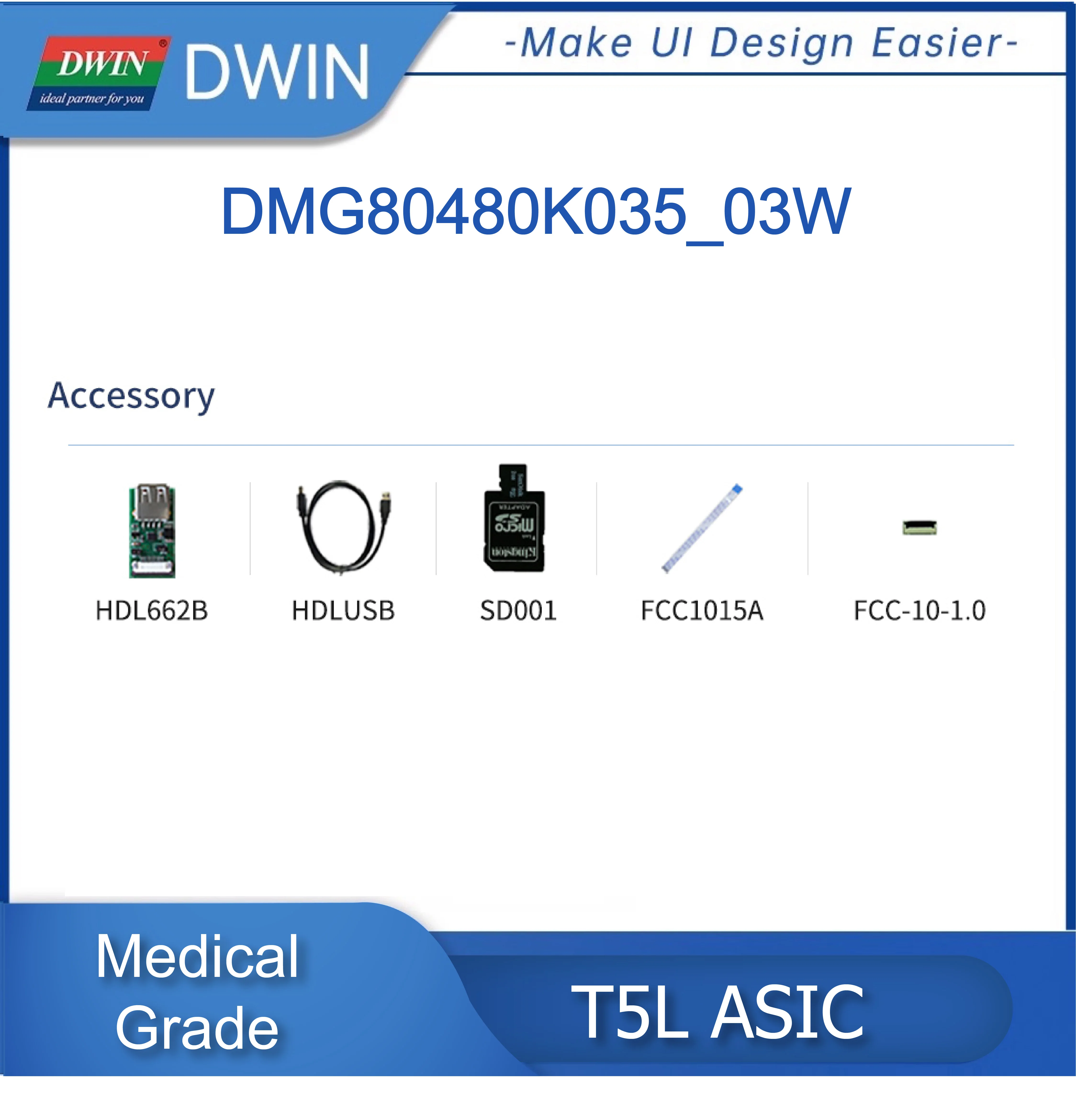 DWIN 3.5 Inch 480*800 Pixels Resolution 262K Colors, IPS-TFT-LCD Wide Viewing Angle DMG80480K035_03W