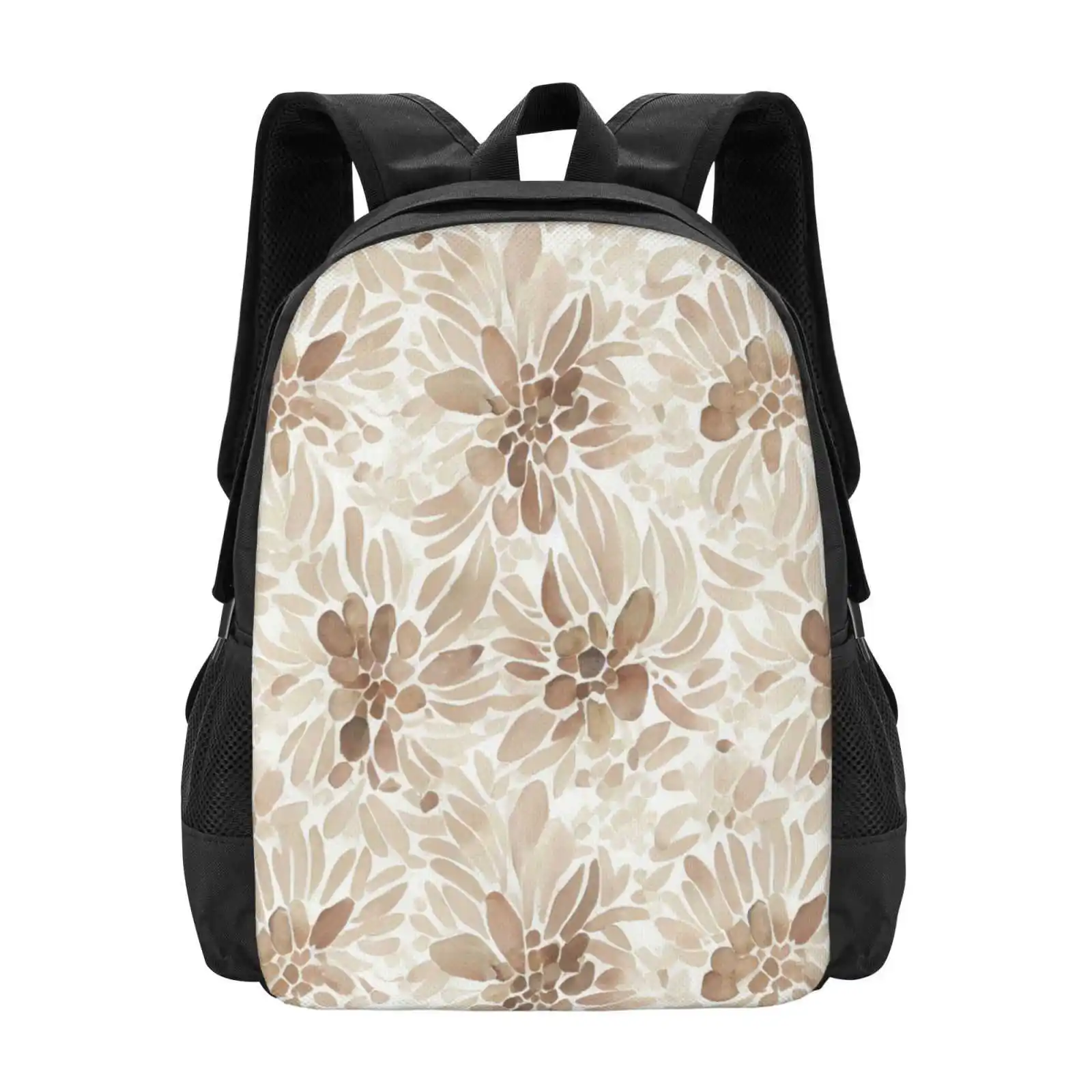 Braunes monochromes abstraktes Blumenmuster auf weißen Schult aschen reisen Laptop-Rucksack romantisches Muster Blumenmuster girly