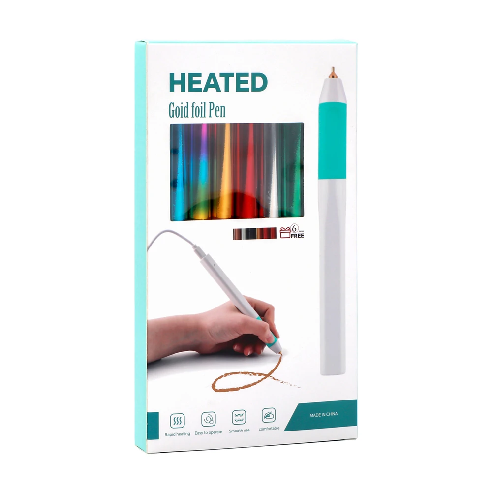 Kit de Pluma de Estampado en Caliente con Alimentación USB, Puntas de 0.8mm y 1.5mm, Pluma de Calor para Caligrafía y Decoración DIY, 6 Rollos de Papel Metalizado en Total