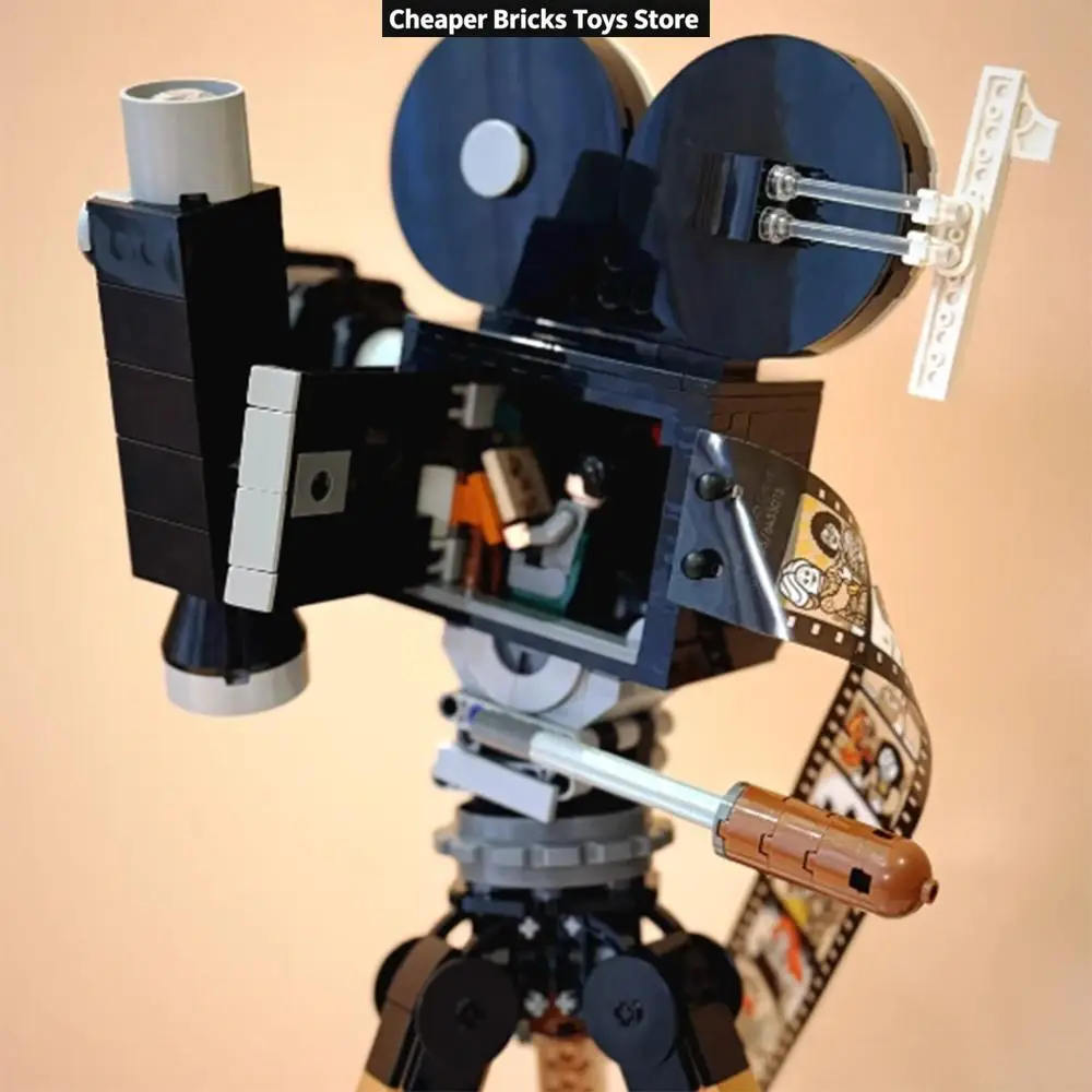 Nostalgic Retro Cinema Projector Building Kit - Classic Film Camera Model with Mini-figures, Sophisticated DIY Assembly Gift