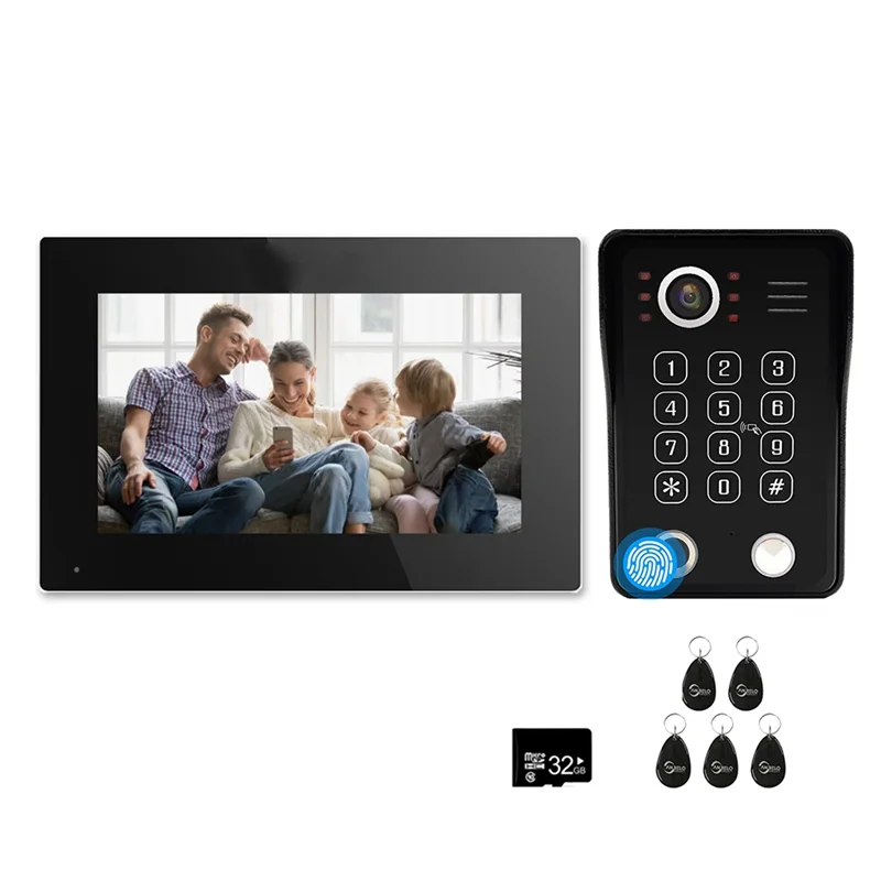 ABRB-Tuya Smart 1080P Wifi Monitor Video Intercom System Doorphone Fingerprint Unlock Video Entry Cam Doorbell Home US Plug