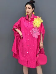 Vefadisa 2024 Summer New Long Shirt Dress Mid length Heavy Industry Beaded three-dimensional Flower Women's Wear WXY128