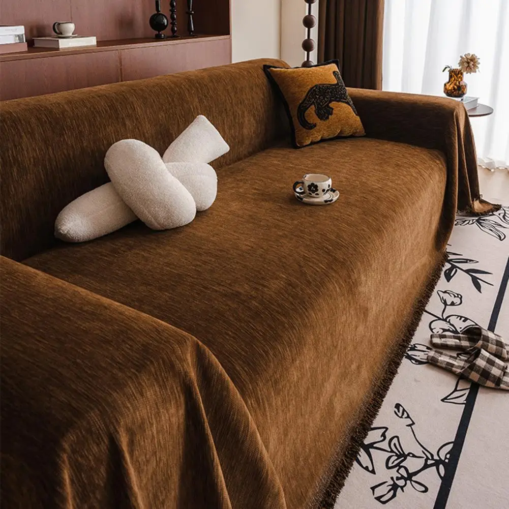 Chenille Fabric Sofa Cover Chenille Sofa Cover One-piece Design Soft Touch Fabric Furniture Protector Tassel Lace for Sofas