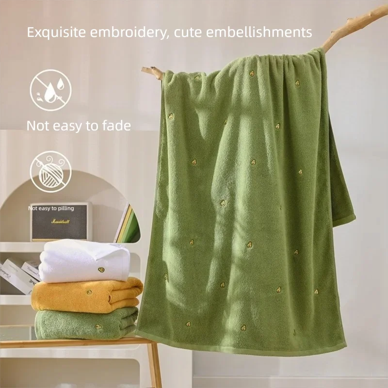 Cotton Class A Soft Absorbent Large Bath Towel Antibacterial Avocado Embroidery Beach Towel Cute Gift Towel 70x140cm