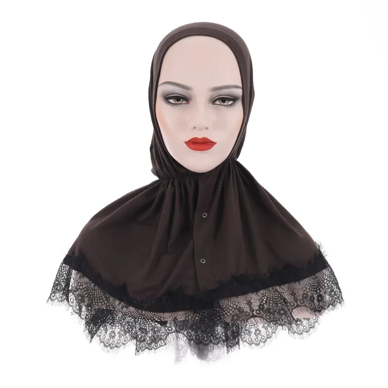 New Muslim Summer Hoodie Hijabs For Women Cotton Elastic Head Wrap Cap Ladies Lace Sun Shade Cloak Islam Inner Head Scarf Hijabs