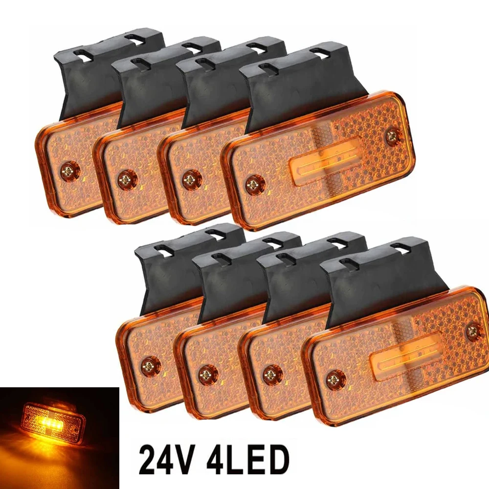 

4x/8x/10x 24V 4 LED Side Marker Light Bracket Turn Signal Clearance External Warning Lamp Car Truck Trailer Lorry Tractor RV