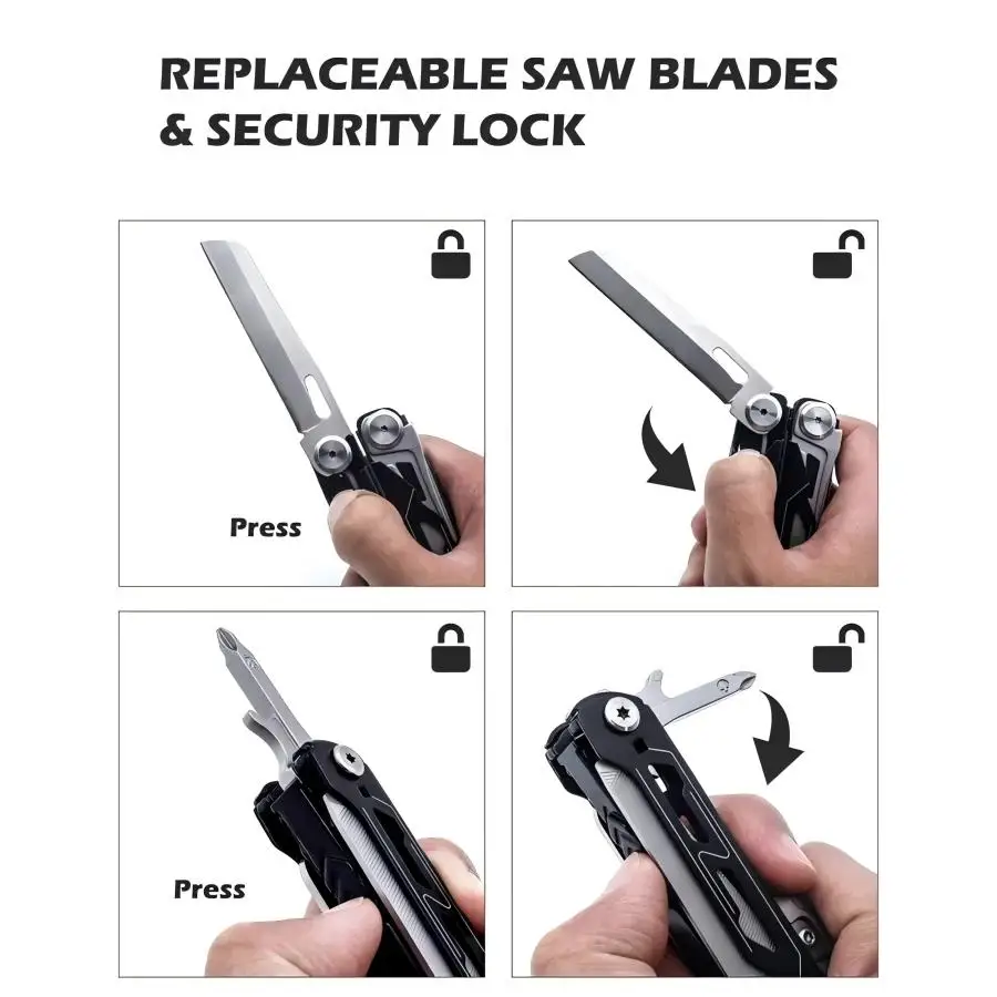 Multi-tool Pliers With Big Scissors,Professional with Safety Lock,Stainless Steel Essential Survival Pocket Knife for Camping