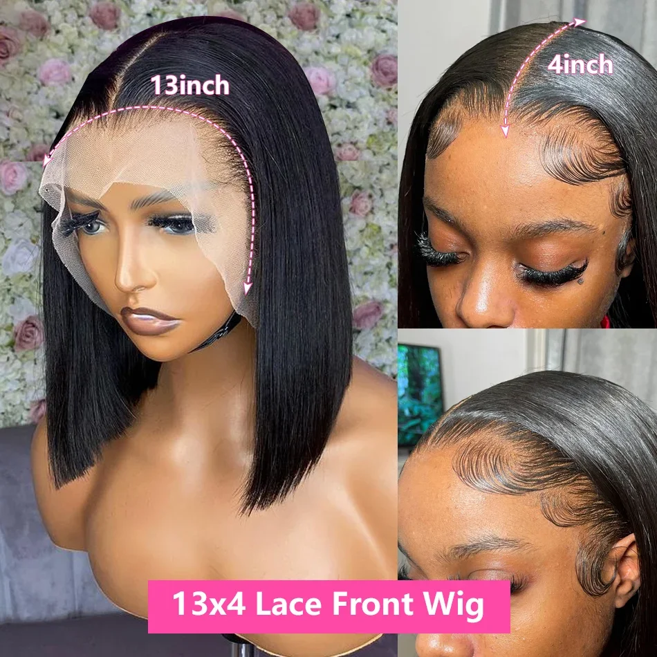 Perruque Bob Lace Front Wig sans colle naturelle, cheveux lisses, 13x4, 13x6 HD, 5x5, 220% de densité, pour femmes