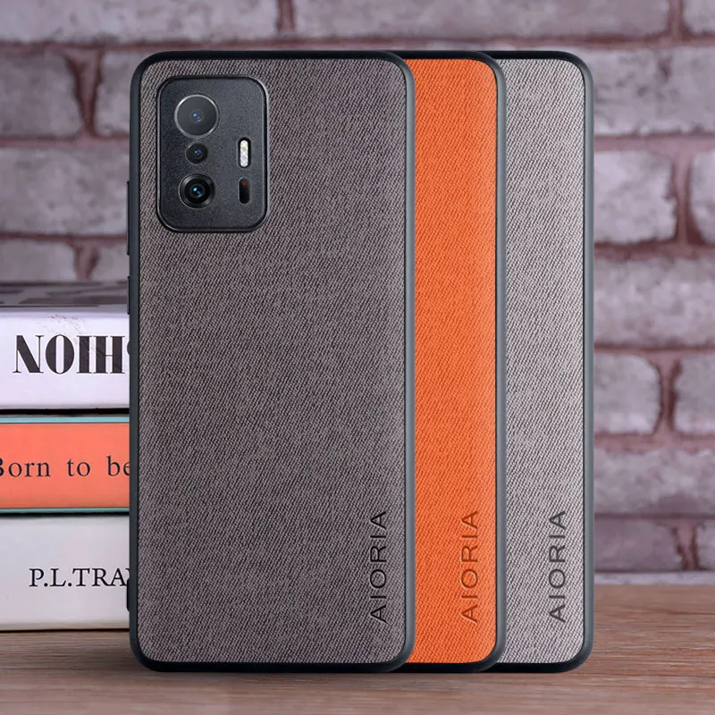 Capa de couro têxtil de luxo para xiaomi 11t mi 11t pro tpu macio com pc rígido 3 em 1 material design de proteção de câmera
