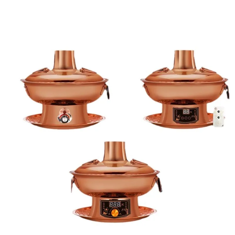 وعاء ساخن نحاسي، الطراز القديم، نحاس نقي، منزلي، بكين قديم، كهربائي وكربون ثنائي الغرض