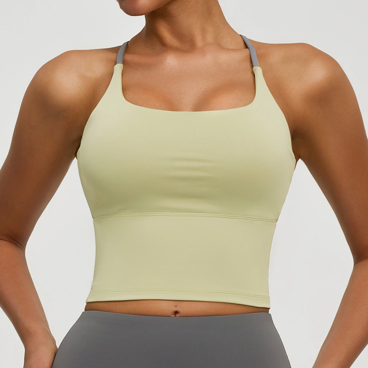 New Cross Back Nude Feel Cami Sports Bra High Stretch Built-in Pads Yoga Tank Top for Workout & Daily Wear view 3