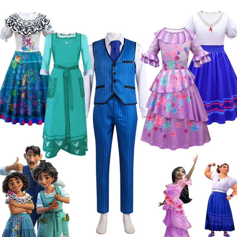 Encanto Film Mirabel Isabela Luisa Mädchen Kleid Julieta Agustin Madrigal Erwachsene Cosplay Kostüm für Karneval Familie Kleid Bis