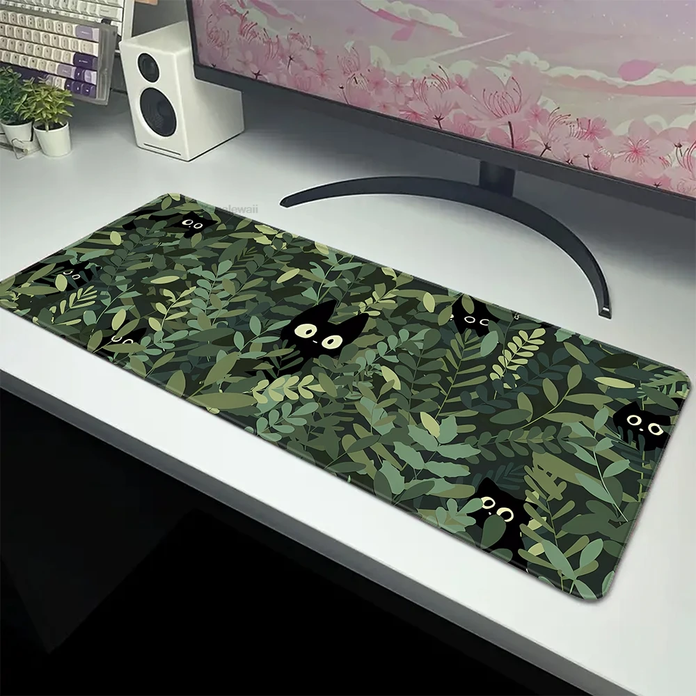 Bonito dos desenhos animados gato mouse pad planta verde mousepad computador teclado tapete de borracha antiderrapante almofadas presente perfeito para namorada mulher xl