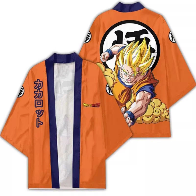 Dragon Ball Super Saiyan Son Goku Men Funny Kimono Tops Summer Cosplay Robe Anime Gohan Unisex Boy Fashion Streetwear Kimono