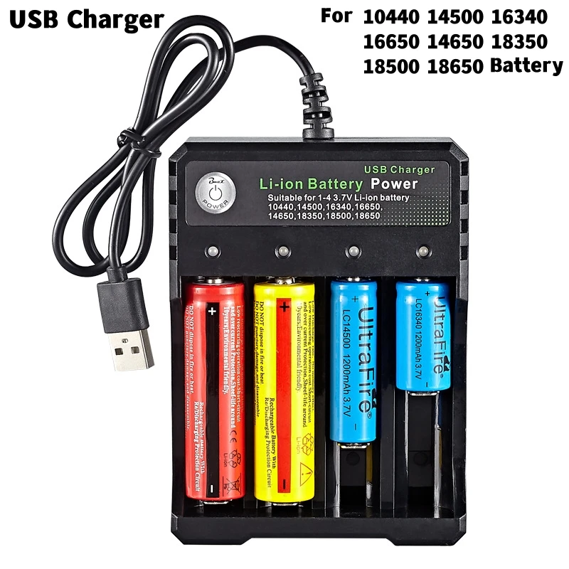 18650 4.2V Li-ion Lithium Battery Amplifier USB Four Independent Charge 4 Slot Charger for 18500 18350 14650 16650 Battery