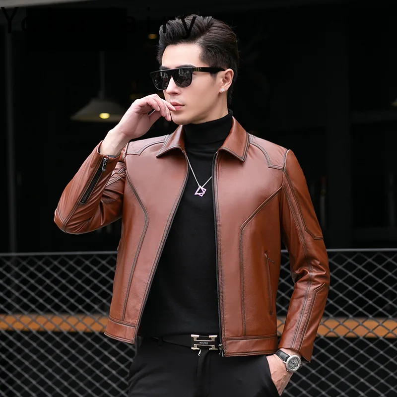 Real Leather Jacket Men Spring Autumn Clothes Men's Motocycle Jackets Short Style Fashion Top Layer Cowhide Coat Male Slim Fit