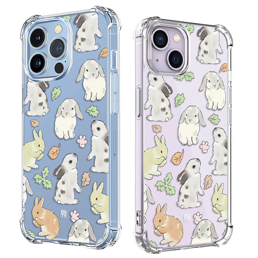 Niche Cute Graffiti Rabbit Phone Case For iPhone 14 13 12 11 Pro X XS XR Max 7 8 Plus SE 2020 2022 Mini Soft Clear TPU Cover