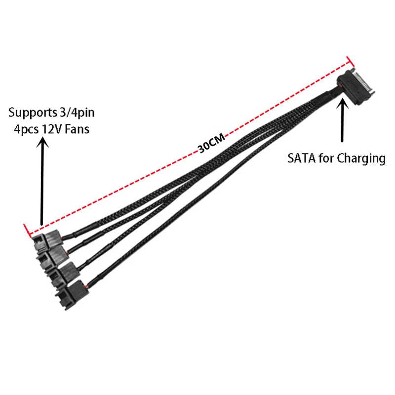 พัดลมระบายความร้อนคอมพิวเตอร์สายเคเบิล Splitter Converter 1 ใน 4 Out CPU เมนบอร์ดสายไฟ SATA ถึง 4 Pin 3Pin ขยายสายไฟอะแดปเตอร์