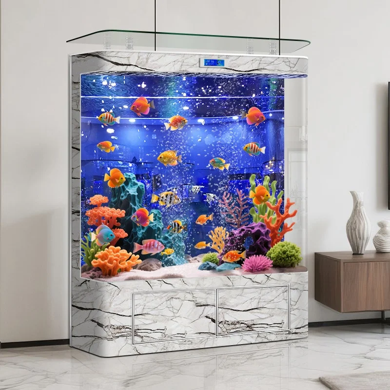 2026 new household integrated large rectangular fish tank living room vertical cabinet intelligent ecological oxygenated gla