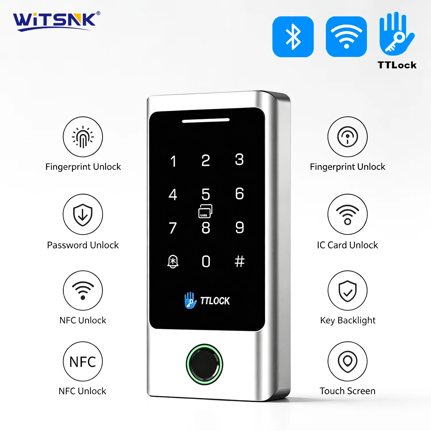 TTLock Biometric Fingerprint Access Control System IP68 Waterproof Outdoor App Bluetooth NFC IC Card Reader Attendance Keypad