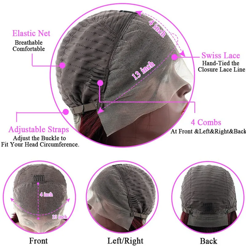 6 بوصة 1b4/اللون البني 150% كثافة شعر ريمي شعر مستعار قصير مستقيم عابث قطع باروكة من شعر طبيعي للنساء الاستخدام اليومي 13x4 شعر مستعار دانتيل